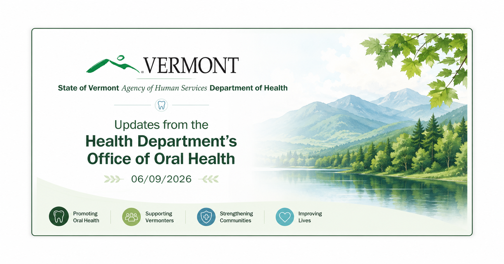 State of Vermont Department of Health Office of Oral Health updates dated June 9, 2026